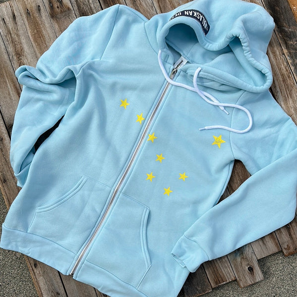 Alaska stars light blue zip hoodie