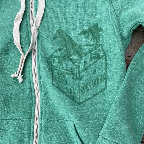 Spenard Dumpster zip hoodie-glitter green on green